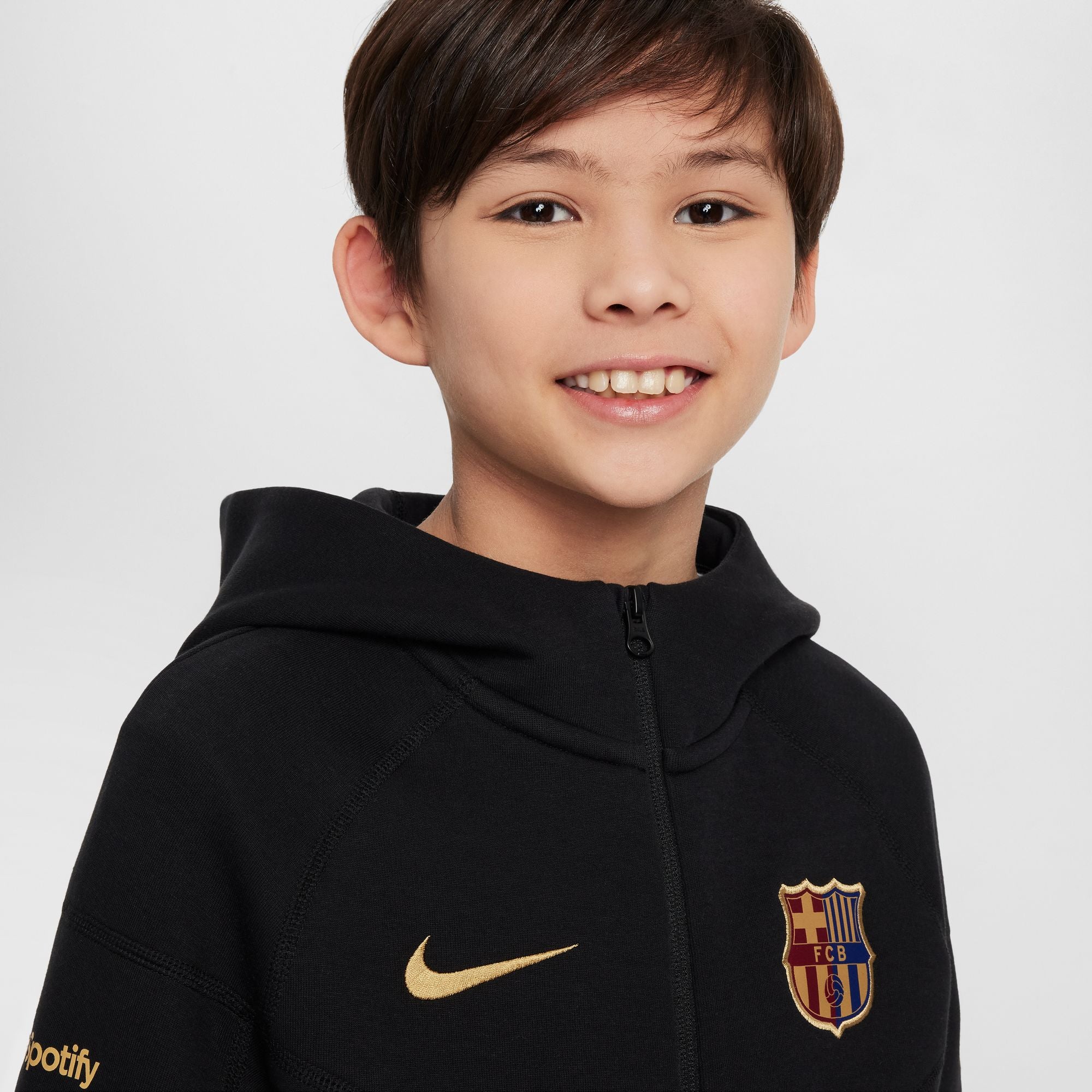 Nike FC Barcelona Tech Fleece Big Kids Boys Soccer Full Zip Hoodie