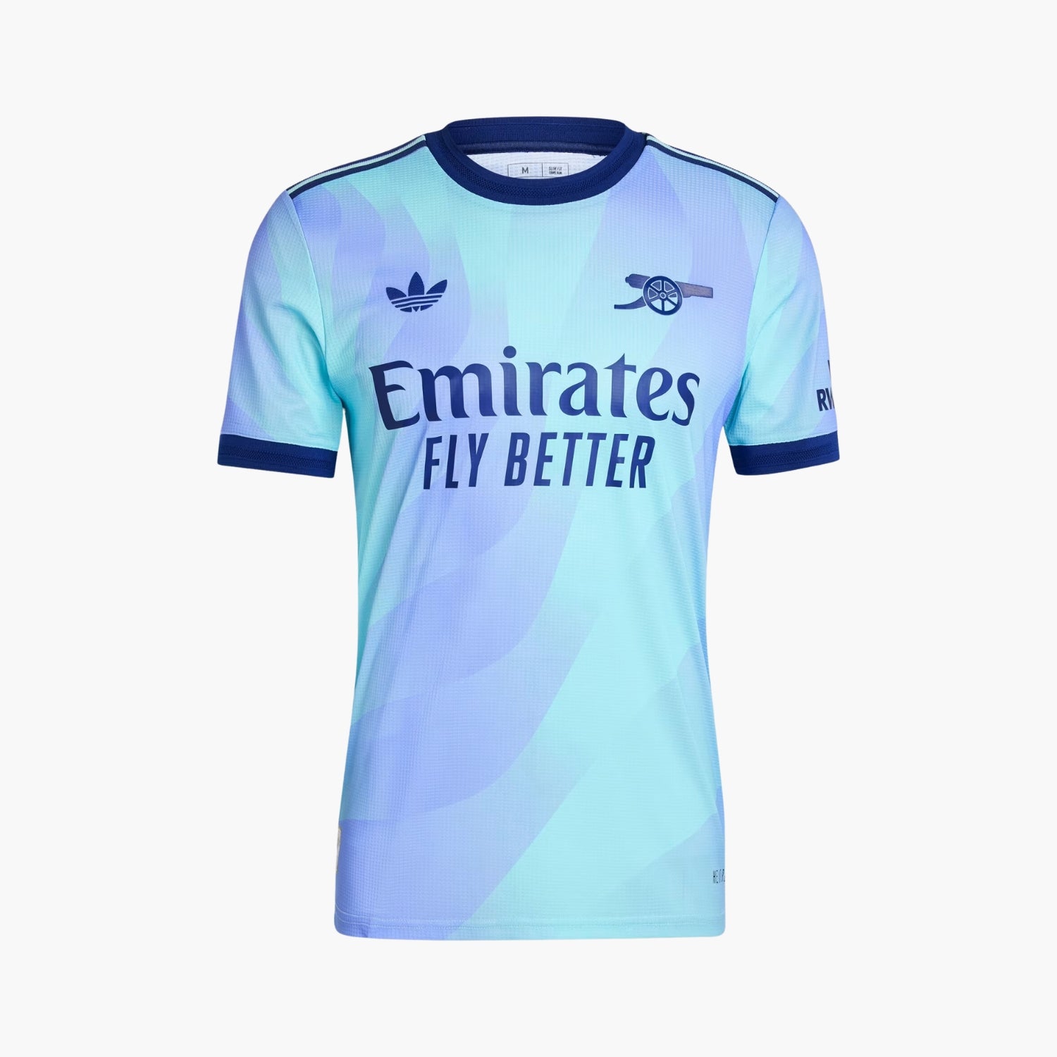 didas Arsenal 24/25 Third Authentic Jersey Men's - Front View in Clear Aqua and Light Flash Purple with Cannon Badge, Item Number IT5177