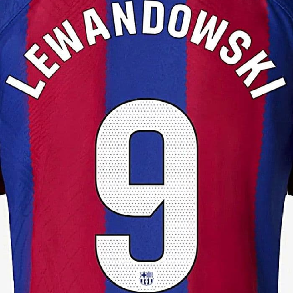 Authentic FC Barcelona Lewandowski Away 23/24 Name and Number Set, Adult