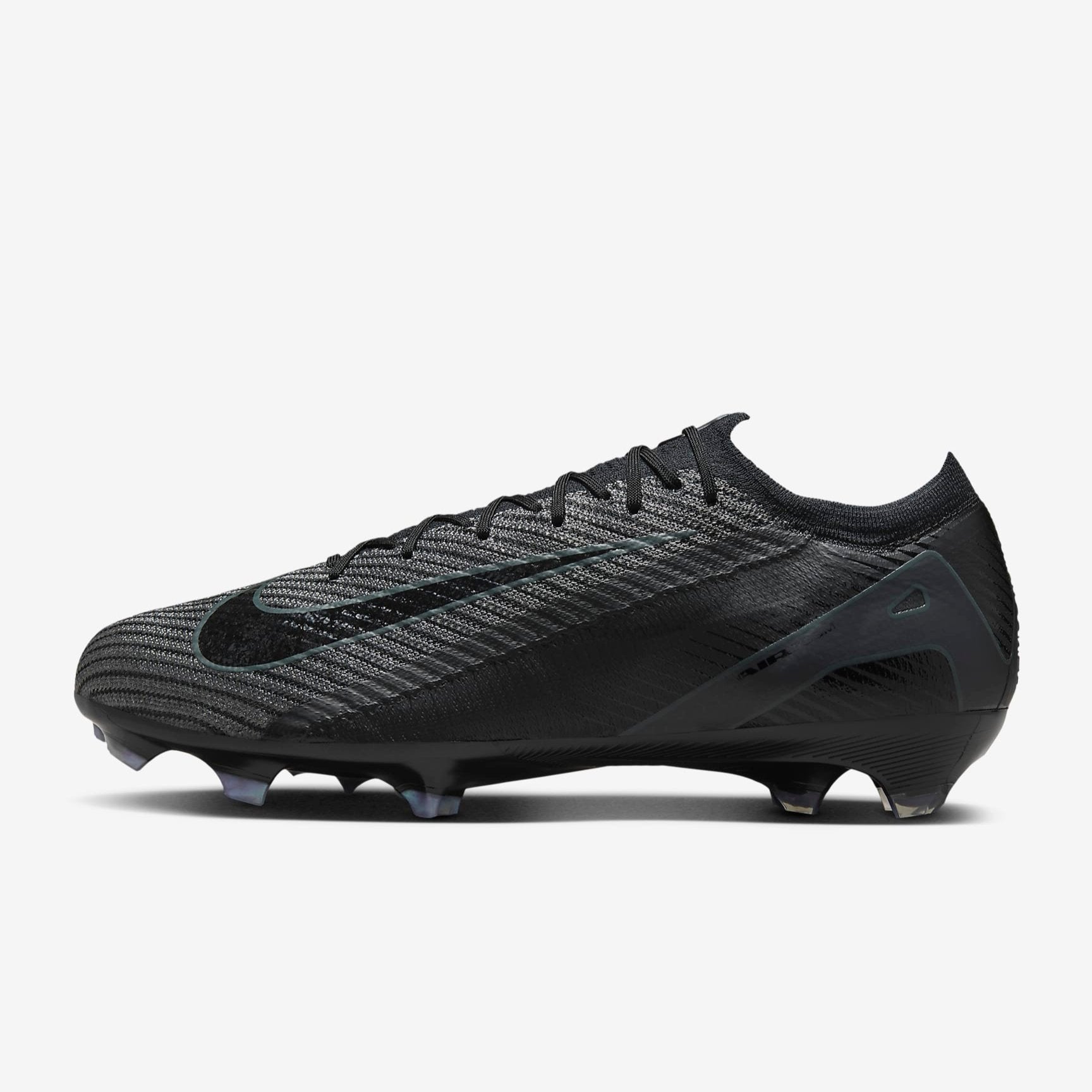 Nike Mercurial Vapor Elite Air Zoom Soccer Cleats - Front View in Black/Deep Jungle, Item Number FQ1457-002