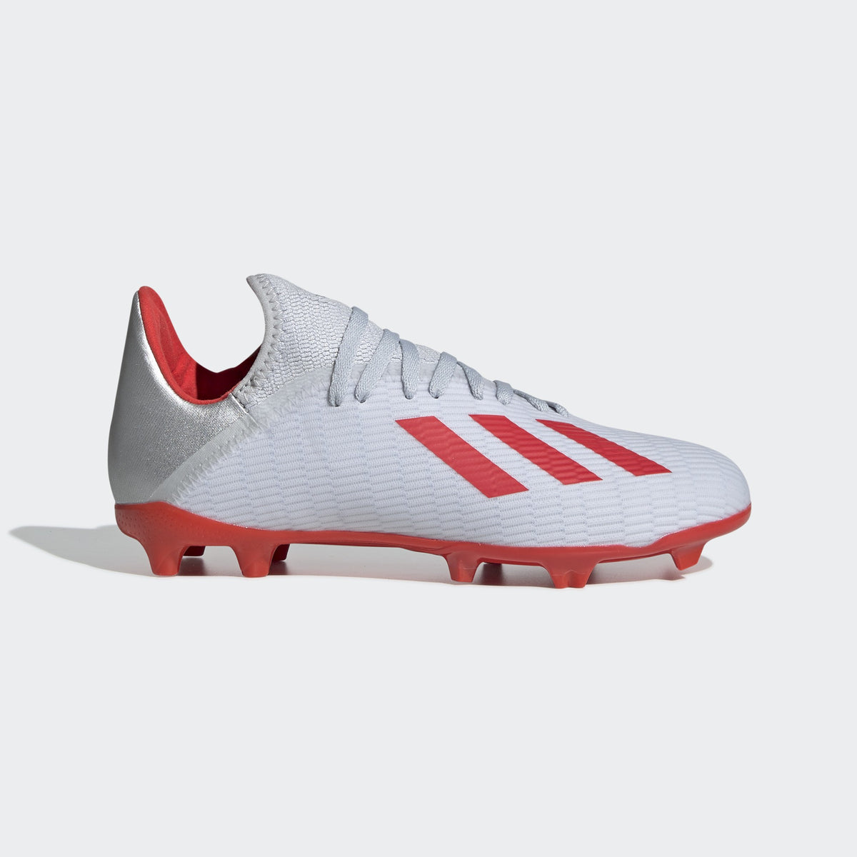 X 18.3 FG Kid&#39;s Cleats - Silver/Hi-Res Red/Footwear White