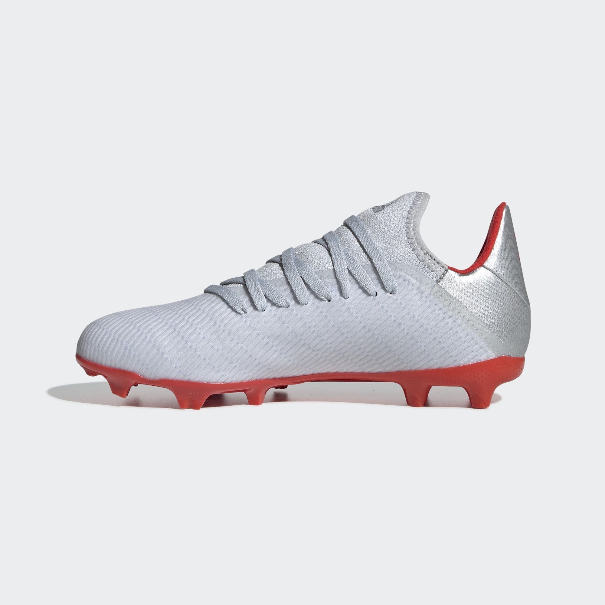 X 18.3 FG Kid's Cleats - Silver/Hi-Res Red/Footwear White